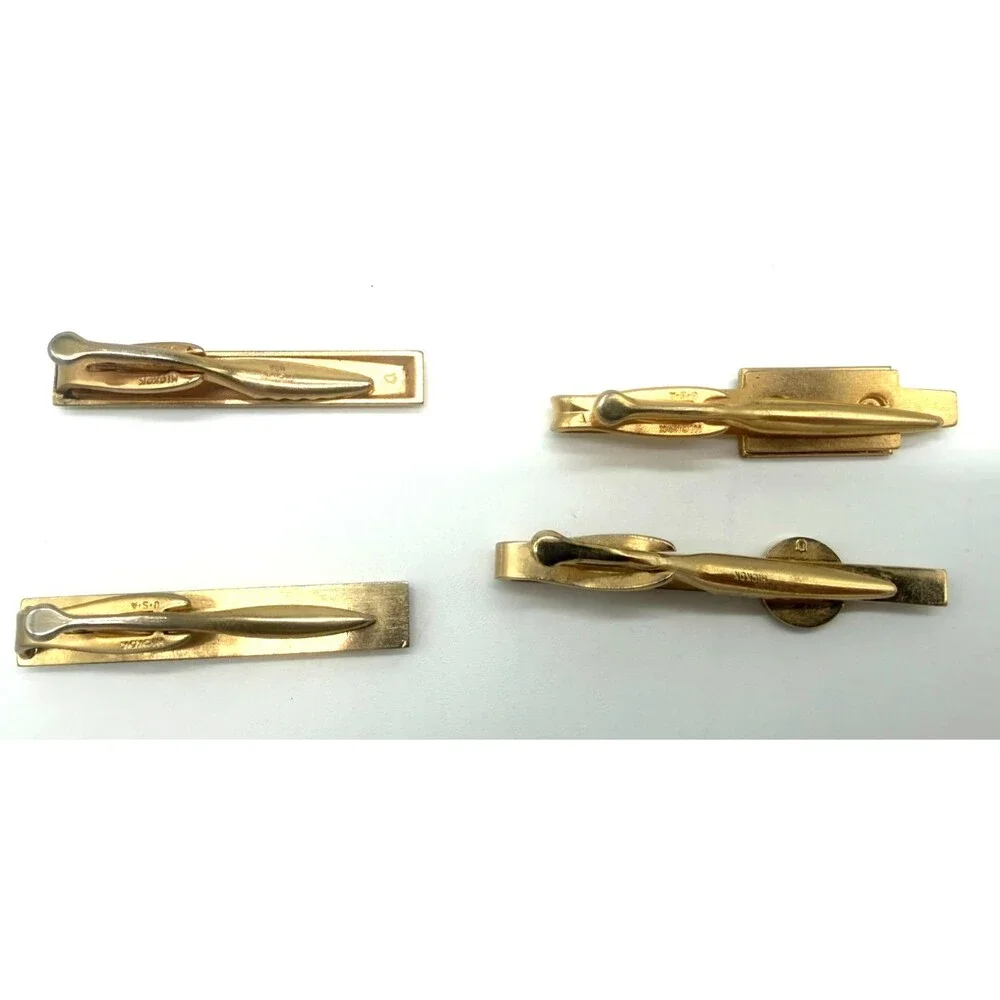 Lot of 4 Vintage Hickok USA Gold Tone Tie Bar Clips Monogram Initials MCM Retro